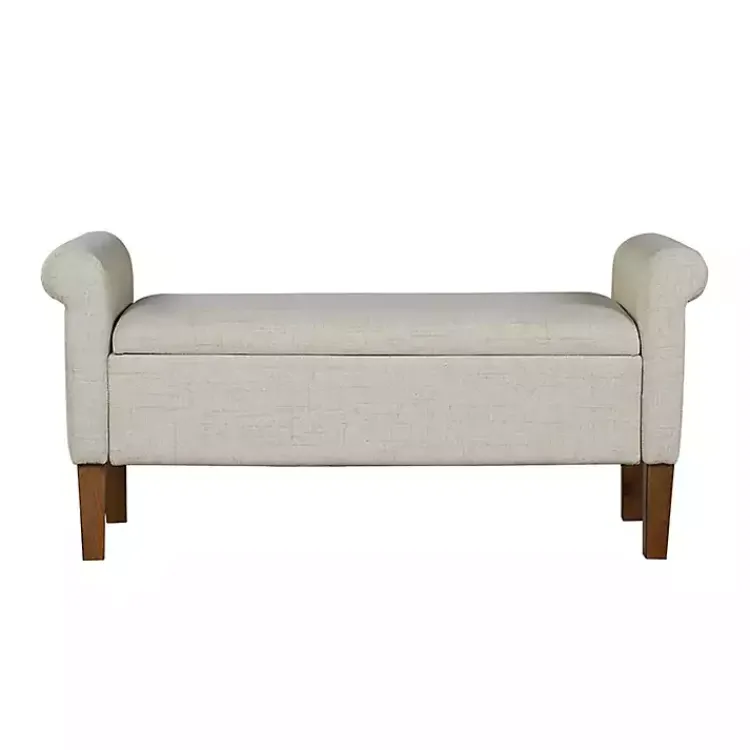 Kirklands Home Benches & Ottomans|Natural Upholstered Aubrey Storage Bench Ivory
