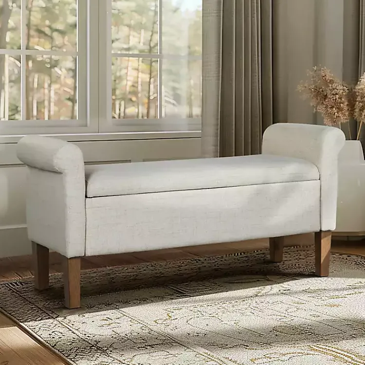 Kirklands Home Benches & Ottomans|Natural Upholstered Aubrey Storage Bench Ivory