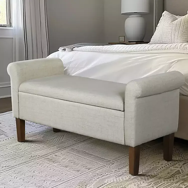 Kirklands Home Benches & Ottomans|Natural Upholstered Aubrey Storage Bench Ivory
