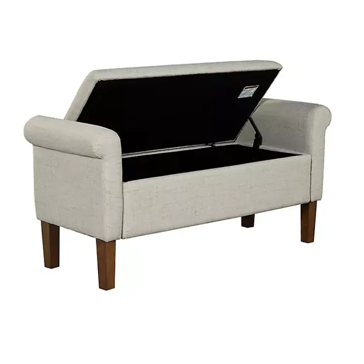 Kirklands Home Benches & Ottomans|Natural Upholstered Aubrey Storage Bench Ivory