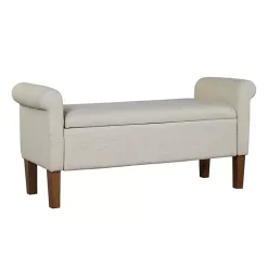 Kirklands Home Benches & Ottomans|Natural Upholstered Aubrey Storage Bench Ivory