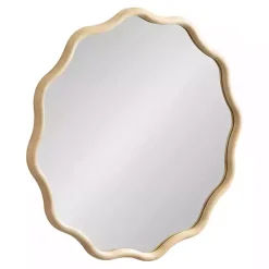 Kirklands Home Decorative Mirrors|Natural Wavy Scallop Round Wall Mirror Tan