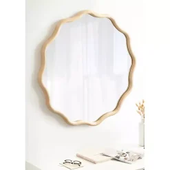 Kirklands Home Decorative Mirrors|Natural Wavy Scallop Round Wall Mirror Tan