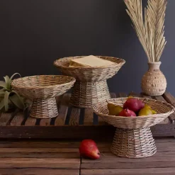 Hot Natural Wicker Compote Bowls, Set of 3 Decorative Bowls & Jars