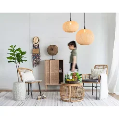 Kirklands Home Chandeliers & Pendant Lighting|Natural Wide Woven Bamboo Globe Pendant Light