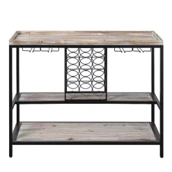 Kirklands Home Console Tables|Natural Wood & Black Metal Wine Rack Console Table