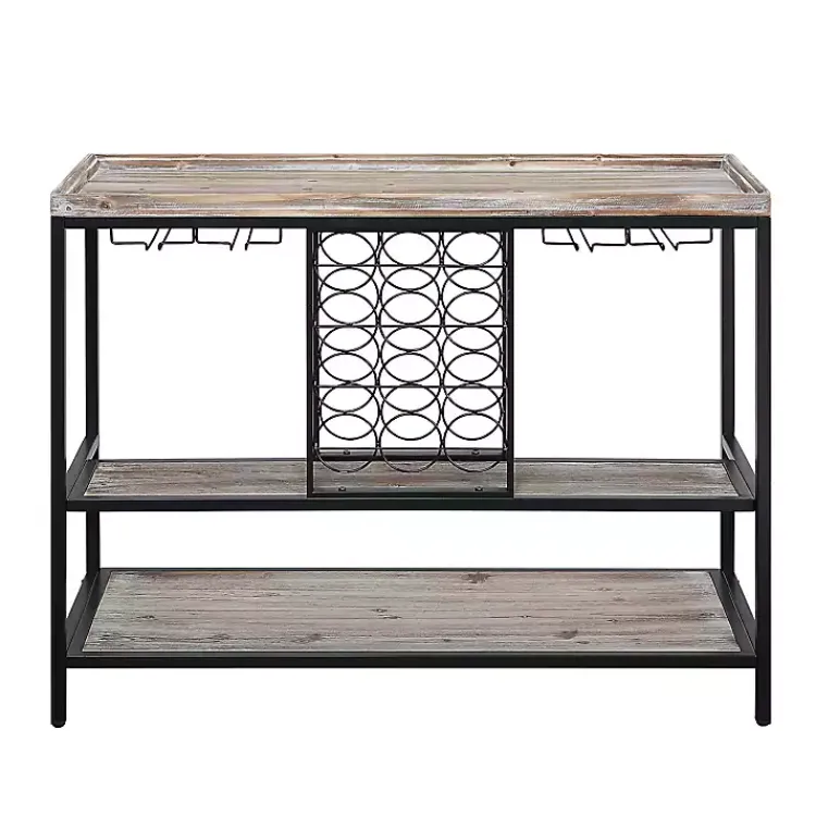 Kirklands Home Console Tables|Natural Wood & Black Metal Wine Rack Console Table