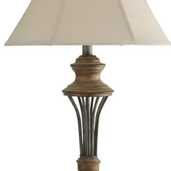 Kirklands Home Table Lamps|Natural Wood & Bronze Metal 3-pc. Lamp Set Ivory
