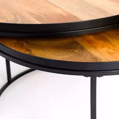 Kirklands Home Coffee Tables|Natural Wood & Metal 2-pc. Coffee Table Set Tan