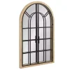 Kirklands Home Decorative Mirrors|Natural Wood and Metal Arch Windowpane Wall Mirror