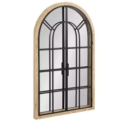 Kirklands Home Decorative Mirrors|Natural Wood and Metal Arch Windowpane Wall Mirror
