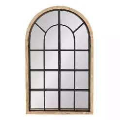 Kirklands Home Decorative Mirrors|Natural Wood and Metal Arch Windowpane Wall Mirror