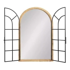 Kirklands Home Decorative Mirrors|Natural Wood and Metal Arch Windowpane Wall Mirror