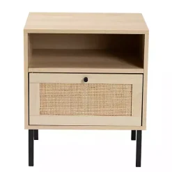 Kirklands Home Nightstands|Natural Wood and Metal Storage Shelf Nightsd Tan
