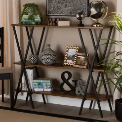 Kirklands Home Console Tables|Natural Wood and Metal 3-Tier Console Table