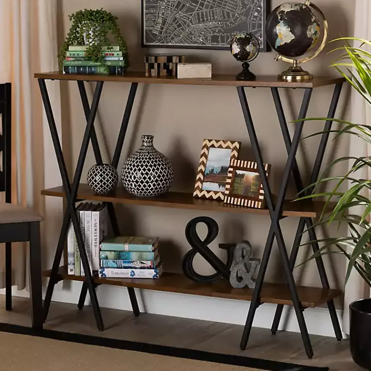 Kirklands Home Console Tables|Natural Wood and Metal 3-Tier Console Table