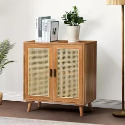 Kirklands Home Cabinets & Sideboards|Natural Wood and Rattan 2-Door Cabinet Brown