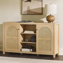 Kirklands Home Cabinets & Sideboards|Natural Wood and Rat 2-Door Sideboard Tan