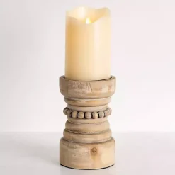 Sale Natural Wood Beaded Pillar Candle Holder, 8 in. Candle Holders
