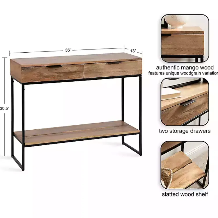 Kirklands Home Console Tables|Natural Wood Metal Console Table Black