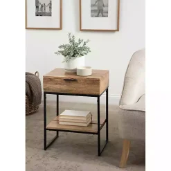 Kirklands Home Accent & End Tables|Natural Wood Metal Accent Table Black