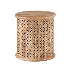 Kirklands Home Accent & End Tables|Natural Wood Carved Diamonds Accent Table Tan