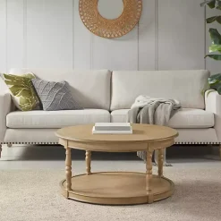 Kirklands Home Coffee Tables|Natural Wood Finish Turned Leg Round Coffee Table
