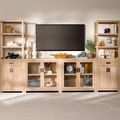 Kirklands Home Cabinets & Sideboards|Natural Wood Glass Door Modular Cabinet Tan