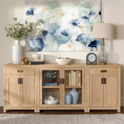 Kirklands Home Cabinets & Sideboards|Natural Wood Glass Door Modular Cabinet Tan