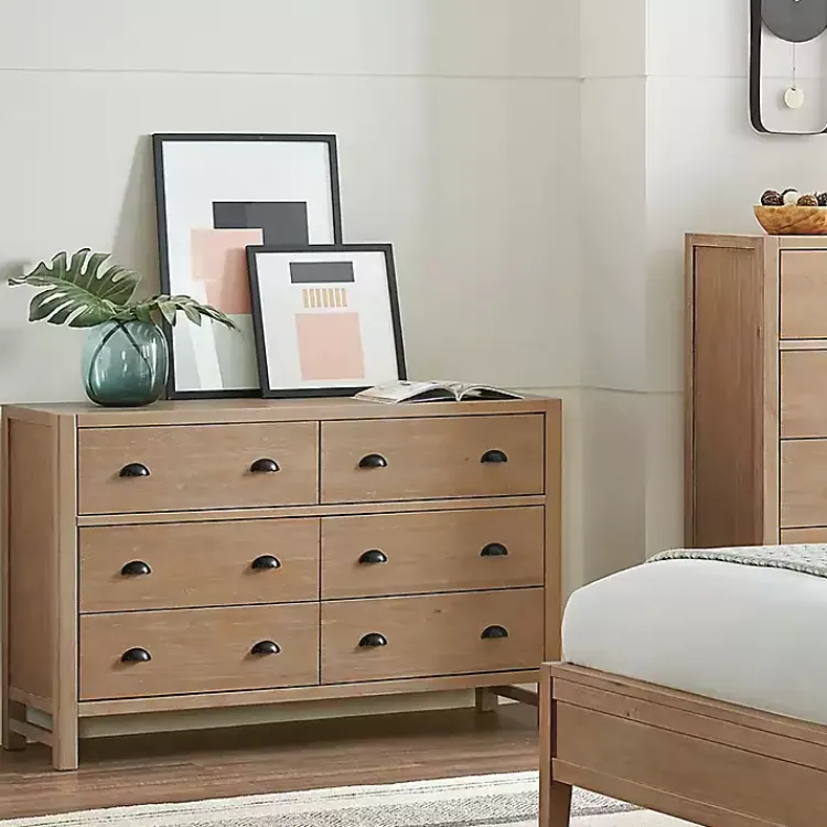 Kirklands Home Dressers & Chests|Natural Wood Grain 6-Drawer Dresser Tan