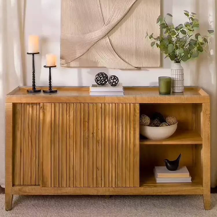 Kirklands Home Cabinets & Sideboards|Natural Wood Hughes Sliding Door Cabinet Tan