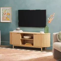 Kirklands Home Tv Stands & Media Consoles|Natural Wood Reeded Oval TV Sd Tan