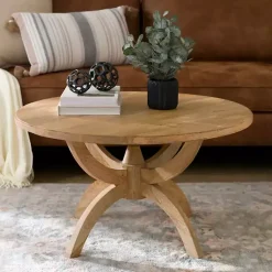 Kirklands Home Coffee Tables|Natural Wood Round Dori Coffee Table Tan