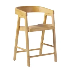 Kirklands Home Bar Stools & Counter Height Stools|Natural Wood Rounded Modern Counter Stool Tan