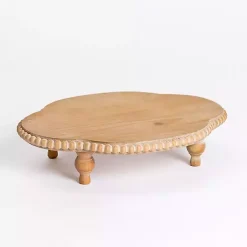 Clearance Natural Wood Scalloped Beaded Riser Decorative Accents