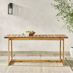 Kirklands Home Outdoor Dining|Natural Wood Slatted Box Leg Outdoor Dining Table Tan