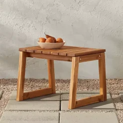 Kirklands Home Outdoor Tables|Natural Wood Slatted Box Leg Outdoor Side Table Tan