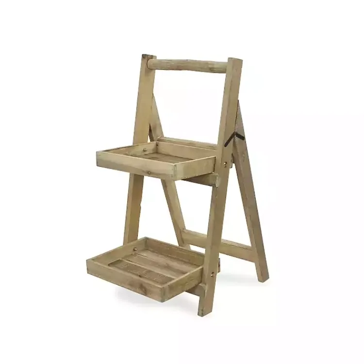 Kirklands Home Planters|Natural Wood 2-Tier Folding Plant Stand, 30 in. Brown