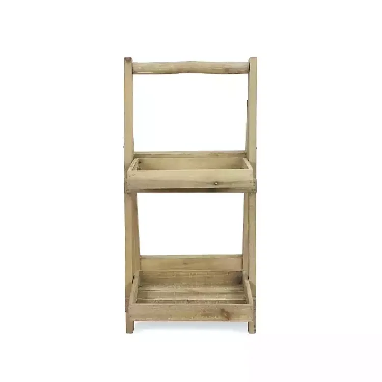 Kirklands Home Planters|Natural Wood 2-Tier Folding Plant Stand, 30 in. Brown