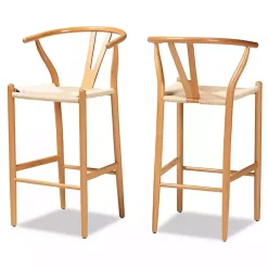 Kirklands Home Bar Stools & Counter Height Stools|Natural Wood Woven Yarn Seat Bar Stools, Set of 2 Tan