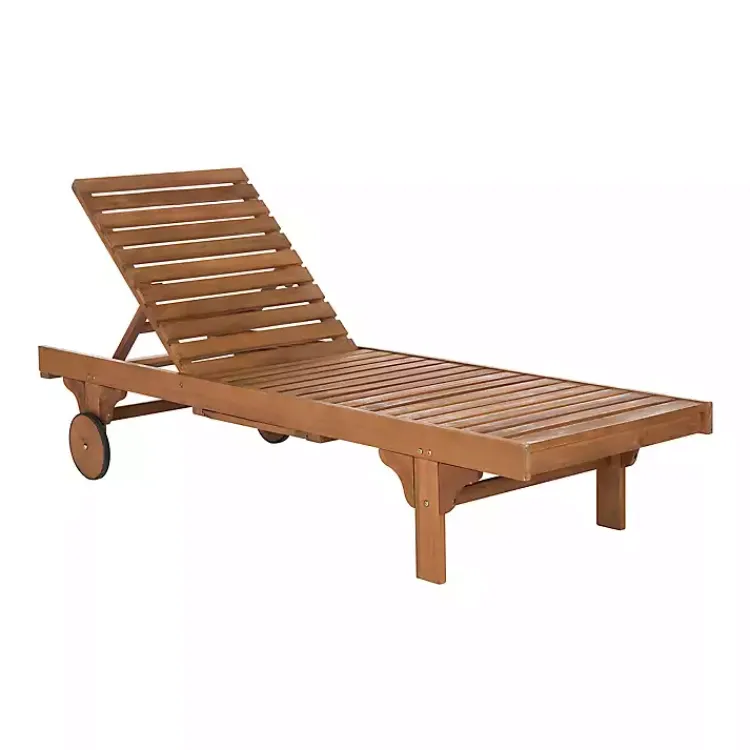 Kirklands Home Outdoor Seating|Natural Wooden Chaise with Table and Navy Cushion Blue