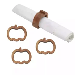 Clearance Natural Wooden Pumpkin Napkin Rings, Set of 4 Fall