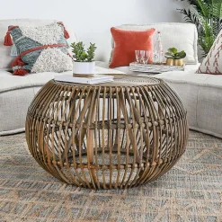 Kirklands Home Coffee Tables|Natural Woven Rat Round Coffee Table Tan