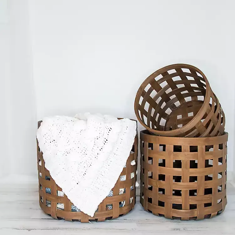 Online Natural Woven Wicker Round Baskets, Set of 3 Baskets & Boxes