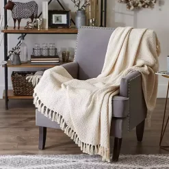 Natural Woven Zig Zag Throw Blankets & Throws