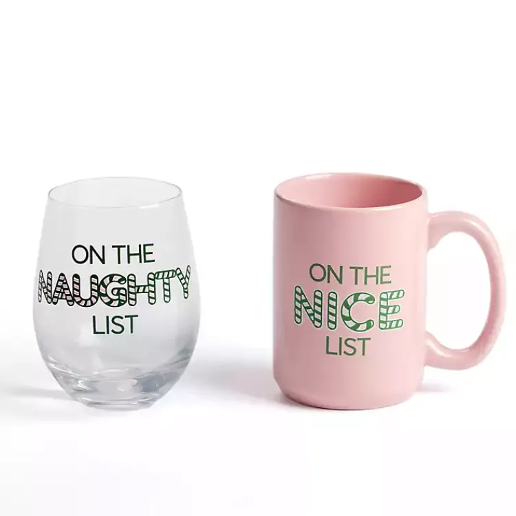 Kirklands Home Glassware & Drinkware|Naughty & Nice 2-pc. Mug & Wine Glass Set
