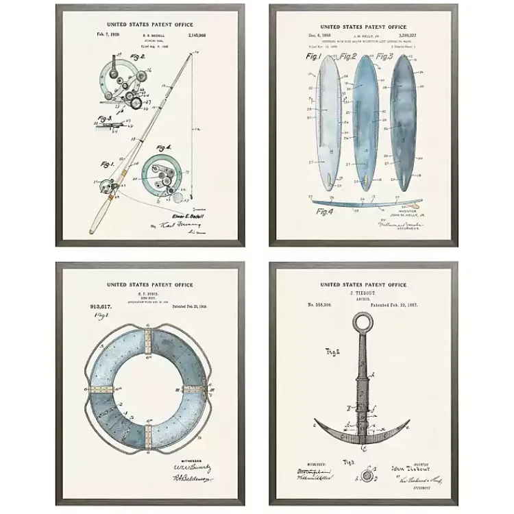 Kirklands Home Framed Art|Nautical Patent Framed Art Prints, Set of 4
