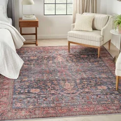 Kirklands Home Area Rugs|Navy & Brick Botanical Washable Area Rug, 5x7