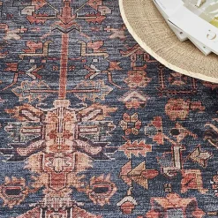 Kirklands Home Area Rugs|Navy & Brick Botanical Washable Area Rug, 5x7