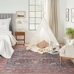 Kirklands Home Area Rugs|Navy & Brick Botanical Washable Area Rug, 5x7